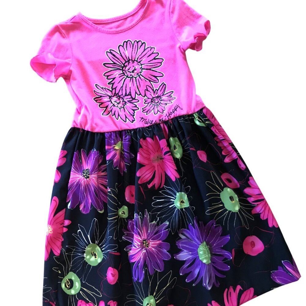 Upcycled Girl's Summer Dress, Handmade Princess Floral Clothing Size 6/7